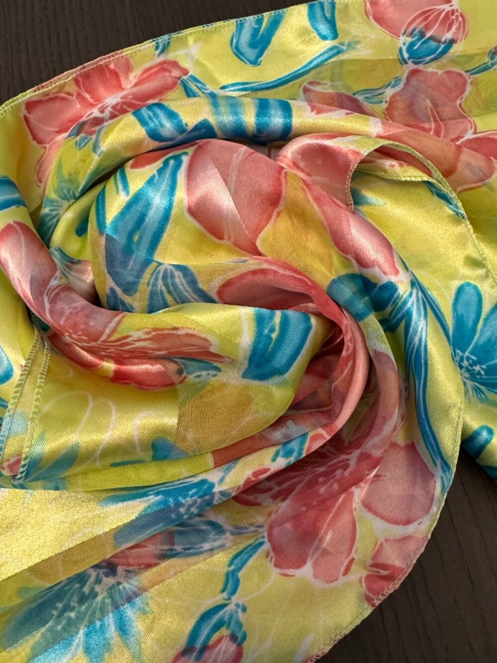 Vintage Scarf Rectangle Floral Yellow Peach Blue 60 inches